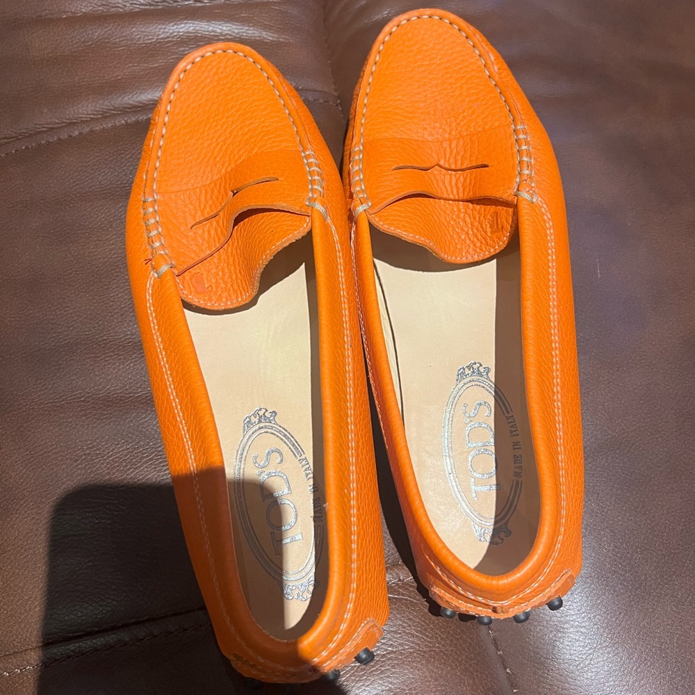 Tod's Vibrant Orange Leather Moccasins